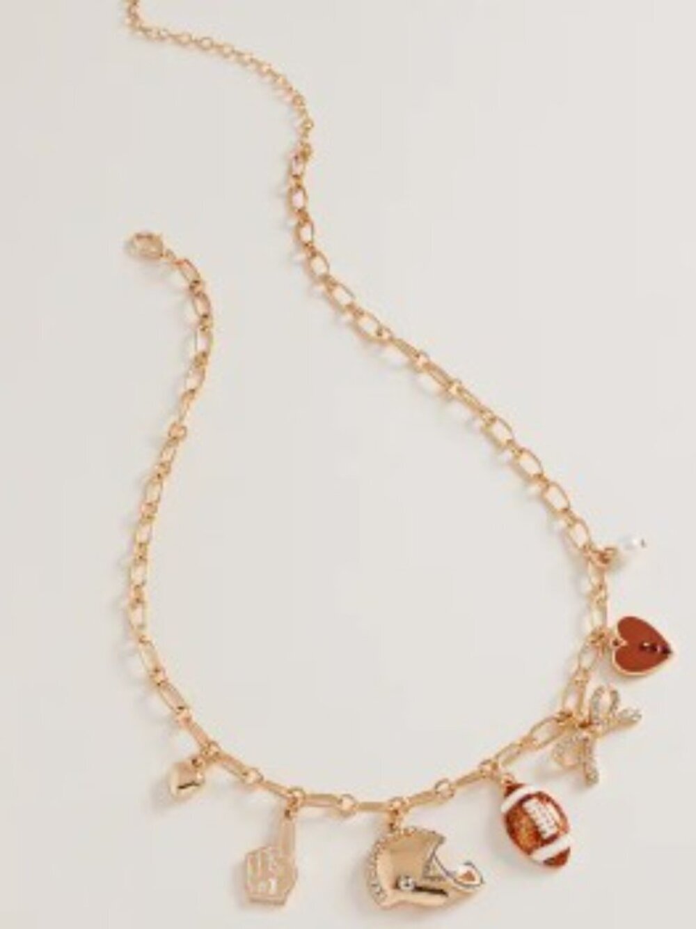 NEW 🏈 Football Bow Heart Pearl Charm Necklace